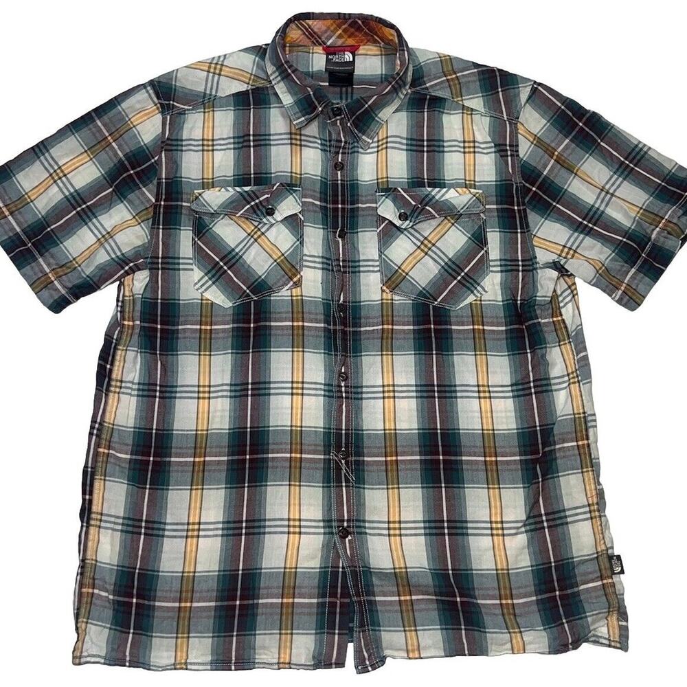 The North Face Shirt Men Size L Blue Plaid Short Sleeve Button Up Active Outdoor
